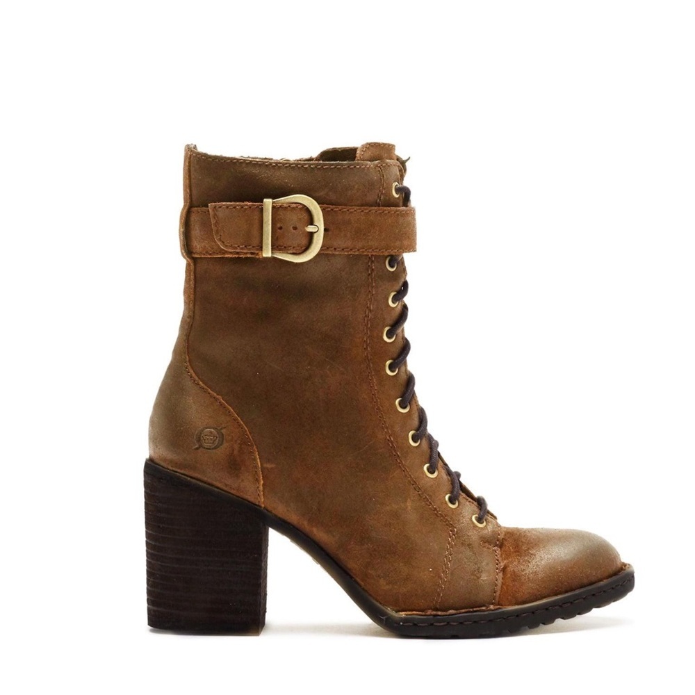 Born Cass Block Heel Lace Up Suede Boots Tan Size 9.5